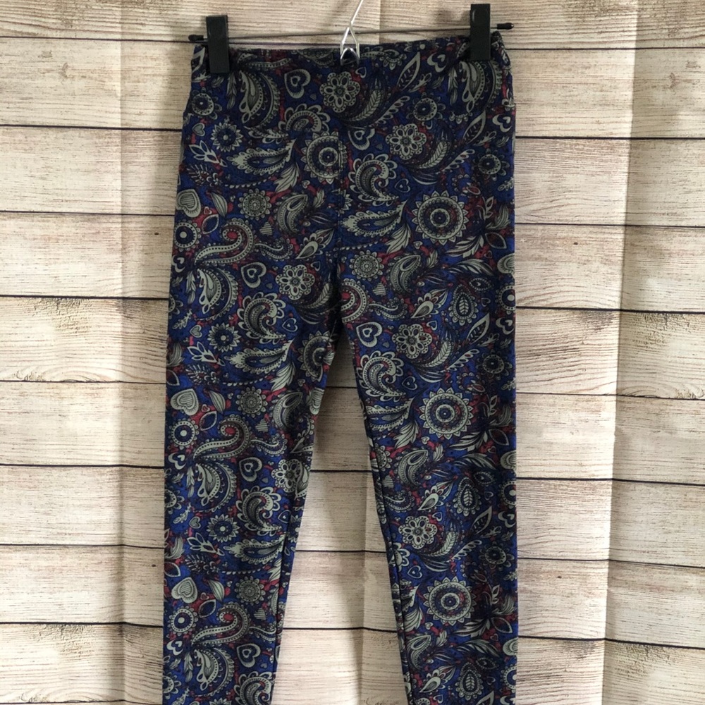Lularoe leggings one size blue black grey paisley
